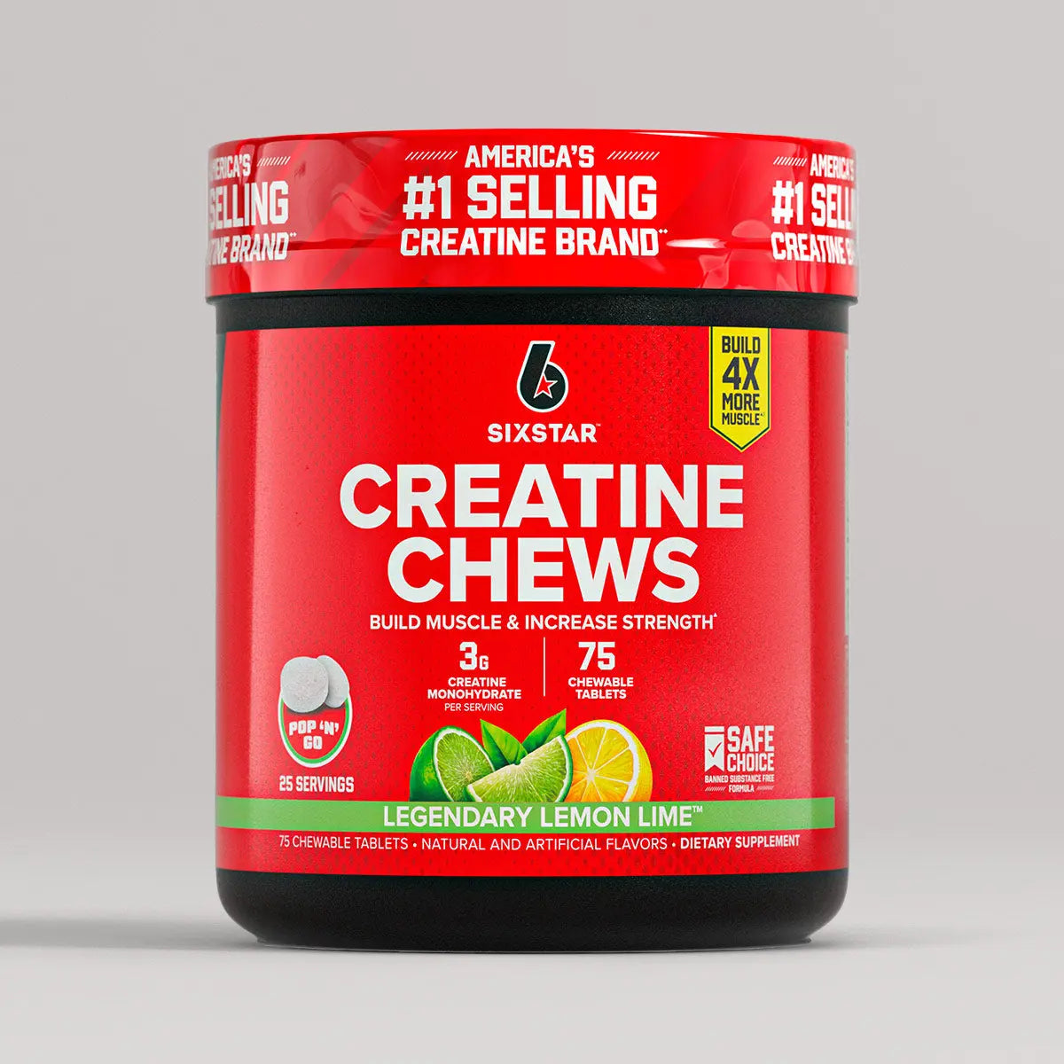 Six Star Creatine Chews Paradise Punch | 3G Pure Creatine Monohydrate per Serving | Compare to Creatine Gummies | Muscle Gain, Strength, Recovery, & Cognitive Health | 75 Chews