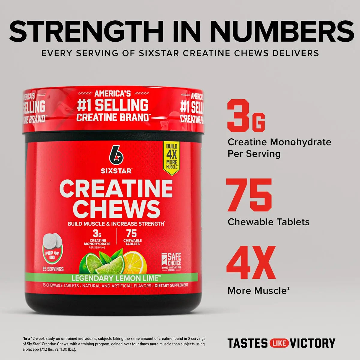 Six Star Creatine Chews Paradise Punch | 3G Pure Creatine Monohydrate per Serving | Compare to Creatine Gummies | Muscle Gain, Strength, Recovery, & Cognitive Health | 75 Chews