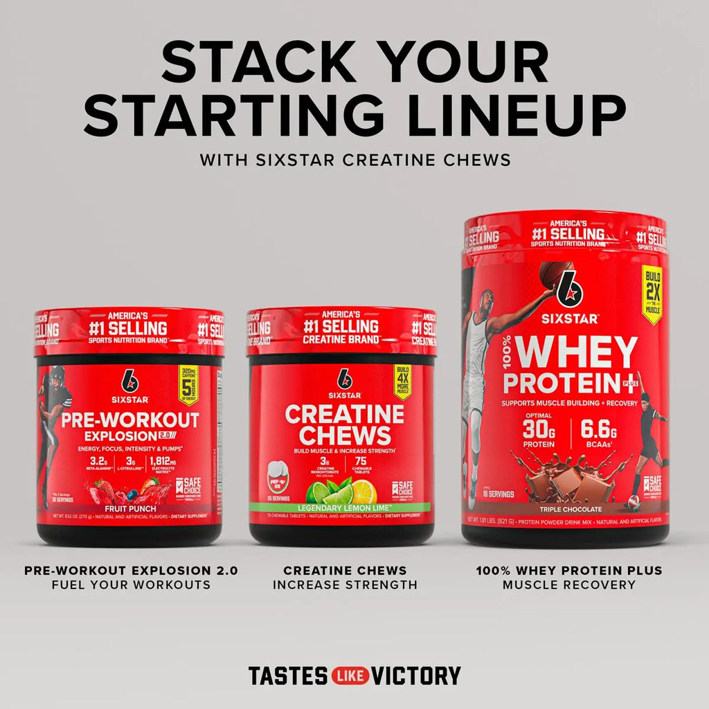 Six Star Creatine Chews Paradise Punch | 3G Pure Creatine Monohydrate per Serving | Compare to Creatine Gummies | Muscle Gain, Strength, Recovery, & Cognitive Health | 75 Chews