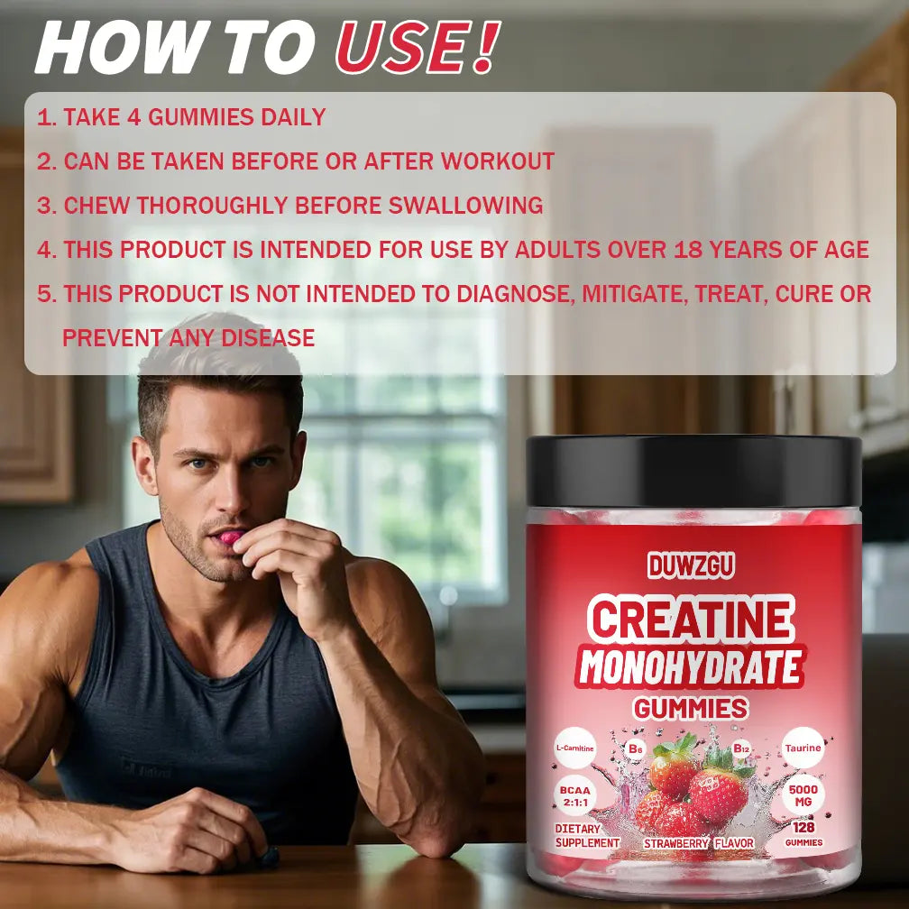 Creatine Gummies Bulk Tub 128Ct (450G) – Power & Strength Booster, Performance Enhancer, Fast Recovery & Muscle Growth Pre-Workout Supplement
