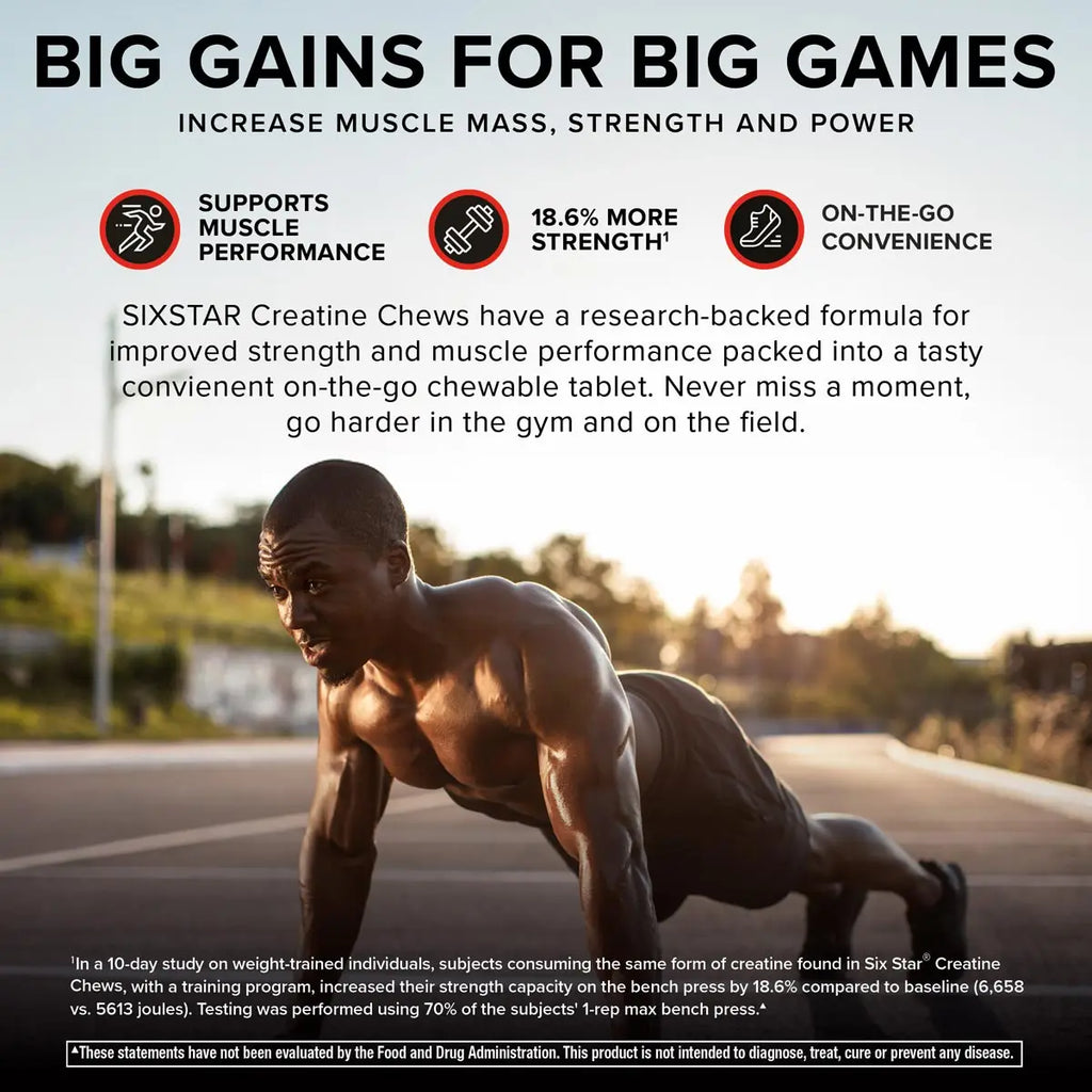 Six Star Creatine Chews Paradise Punch | 3G Pure Creatine Monohydrate per Serving | Compare to Creatine Gummies | Muscle Gain, Strength, Recovery, & Cognitive Health | 75 Chews